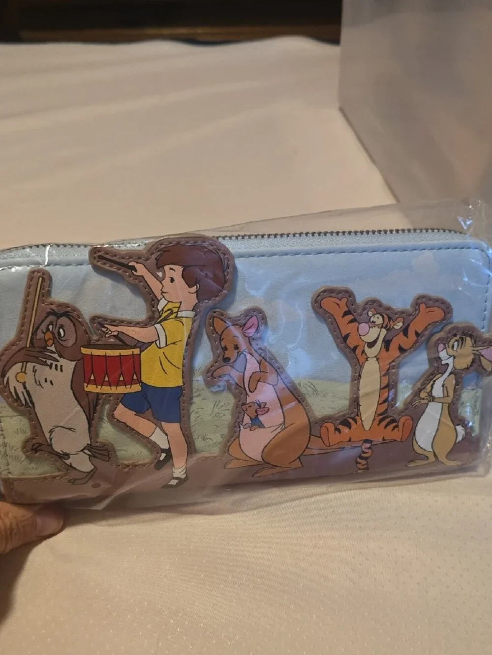 Disney Winnie the Pooh Light Blue & Brown Zip Wallet with Character Print